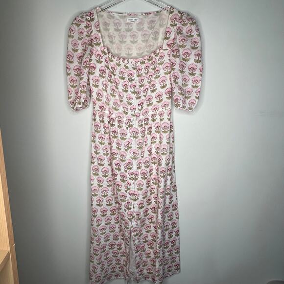 Beau & Ro Pink Floral Block Printed Midi Dress Size XS - Picture 2 of 7